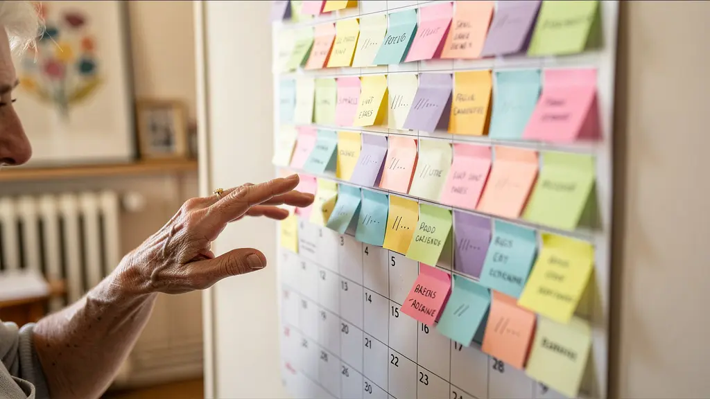 Calendrier mural avec organisation de la transition vers une maison de retraite