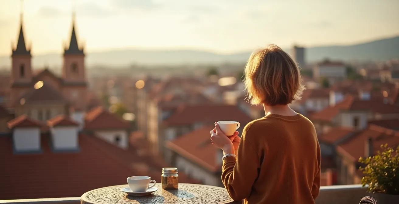 Vue plongeante sur les toits en tuiles de Toulouse depuis une terrasse de dernier étage