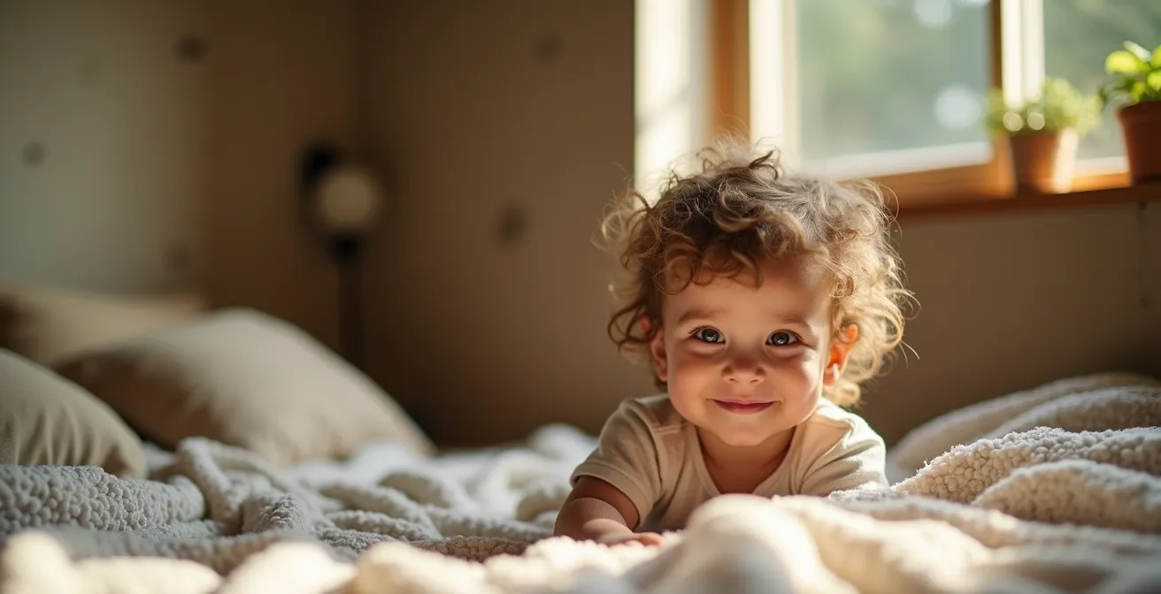 Enfant jouant dans une chambre avec murs en béton de chanvre