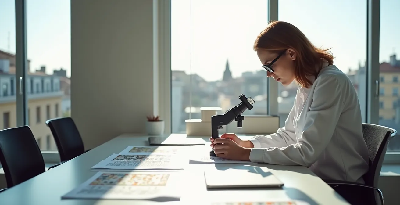 Expert immobilier rédigeant un rapport d'expertise technique déterminant la date de découverte d'un vice caché