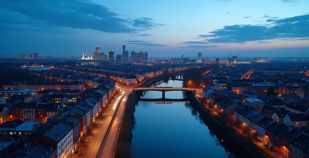 Vue panoramique de l'ouest toulousain montrant la connexion entre Purpan et Blagnac